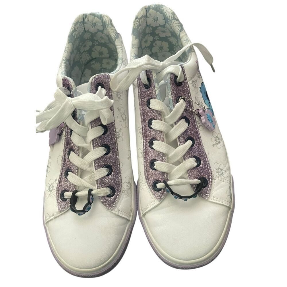 Ground Up Womens White Purple Disney Stitch Low Top Lace Up Sneakers Size 10